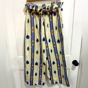 Anthropologie Women’s Ollari Aztec Pom Pom Linen Pants